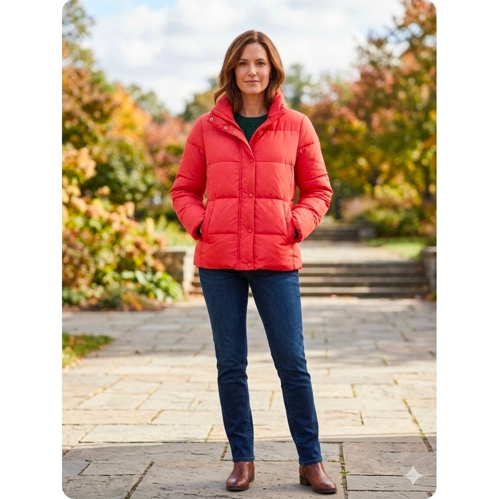 Talbots Puffer Jacket Women Small Red Down Alternative Water-Resistant NEW